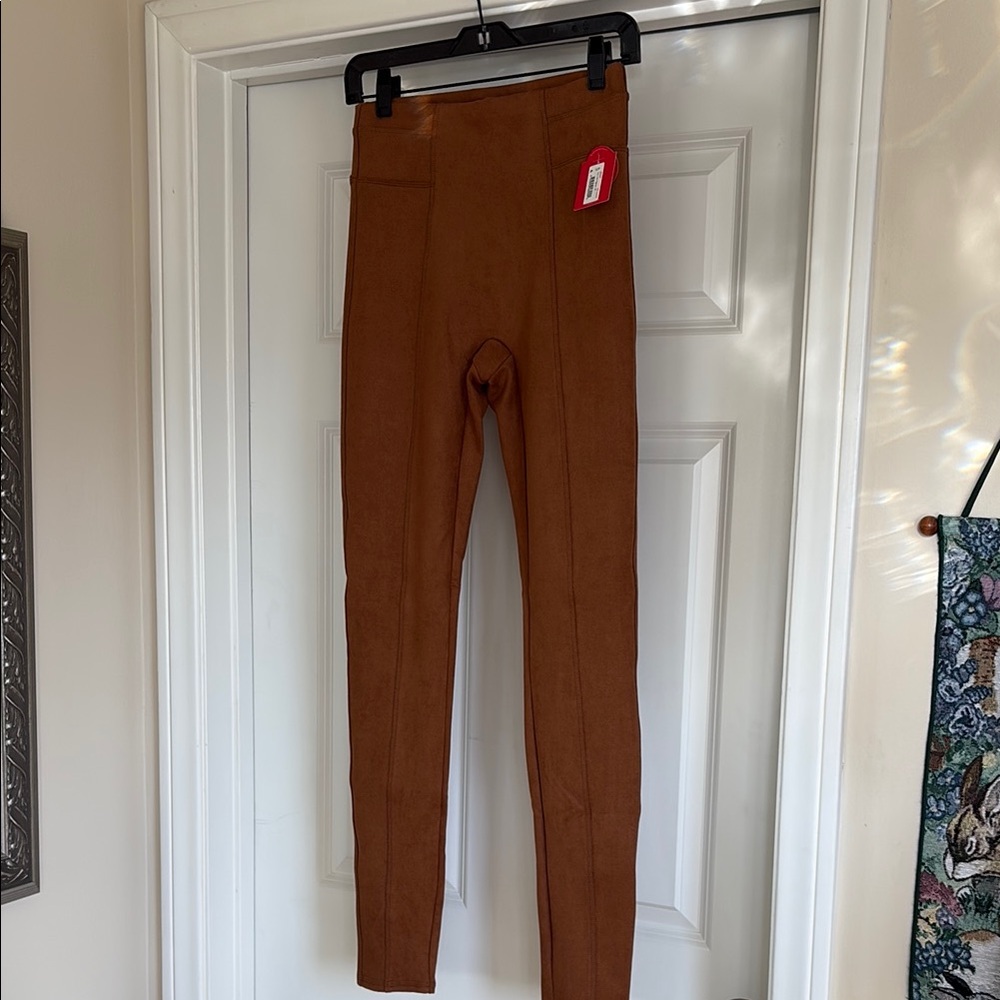 Spanx Faux Suede High-Waisted Leggings in Rich Caramel NWT